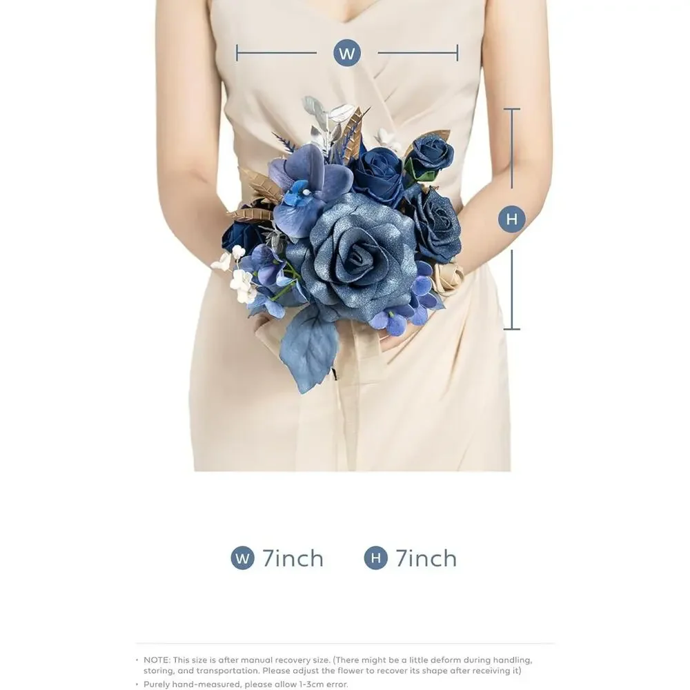 Ling's Moment Blue and Gold Bridesmaid Bouquet Set of 4,‎ Lilac Wedding Bouqu...